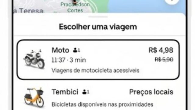Uber Moto anuncia viagens com preço fixo de R$ 4,98 para curtas distâncias