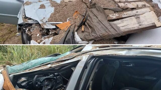 Vice-prefeito de Nova Castilho e esposa ficam feridos após caminhão tombar sobre carro 